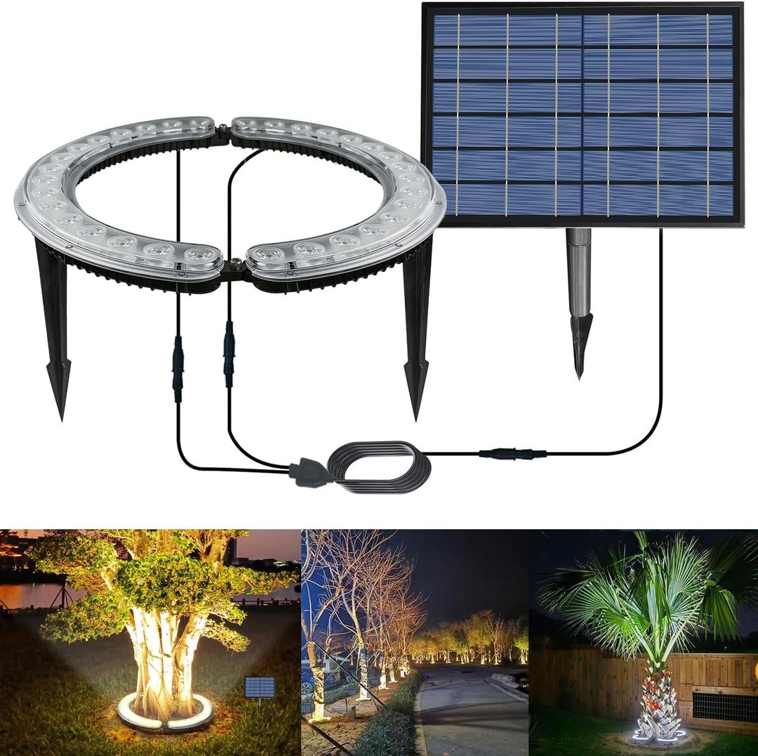 Solar Palm Tree Lights Outdoor, 12000 mAh & 32 LEDs Outdoor Yard Lighting, 6000K Uplight Landscape Spotlights Solar Powered Flood Lights for Large Tree, Yard, Landscape, Garden