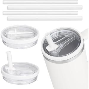 2 Pack 40 oz Tumbler Flip Straw Leak Proof Lid Replacement Fit for Stanley Quencher,40 oz Tumbler Lid Replacement for Stanley Cup,No Spill Proof Straw Cover for Stanley Cup Accessories(White)