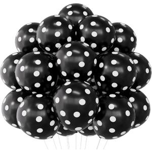 60PCS Black Polka Dot Balloons 12 Inch Latex Helium Round Party Balloons Kit for Birthday Party Decorations