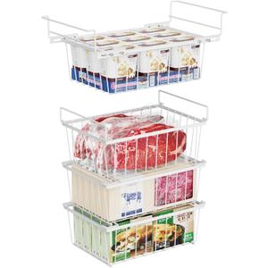 iSPECLE Deep Freezer Organizer Bins - 15.2"~17.5" Freezer Baskets for Chest Freezer, 5 Cu.FT Deep Chest Freezer Organizer Bins, 1 Expandable Hanging Basket and 3 Pack Stackable Bins, 4 Pack White
