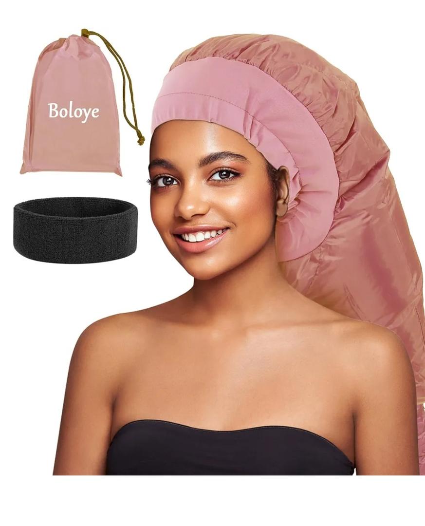 Hair Dryer Bonnet for Women, Large Hooded Attachment for Long Curly Braided Hair, Speeds Up Drying & Deep Conditioning, Fits All Head Sizes, Rose Gold (Extra Large)