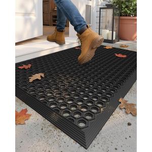 Color&Geometry Outdoor Door Mat 24"x36", Non Slip Rubber Doormat Outside Entrance, Heavy Duty Waterproof Drainage Entry Mats, Outdoor Mats All Weather for Front Back Door Patio Entryway Entry, Black
