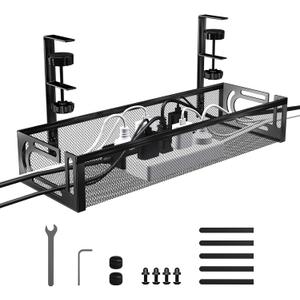 Cable Management Desk, Cable Duct Desk, Black Cable Tray Desk, No Drilling Required, Clampable Desk Cable Duct, Desk Organiser for Office, Home Office