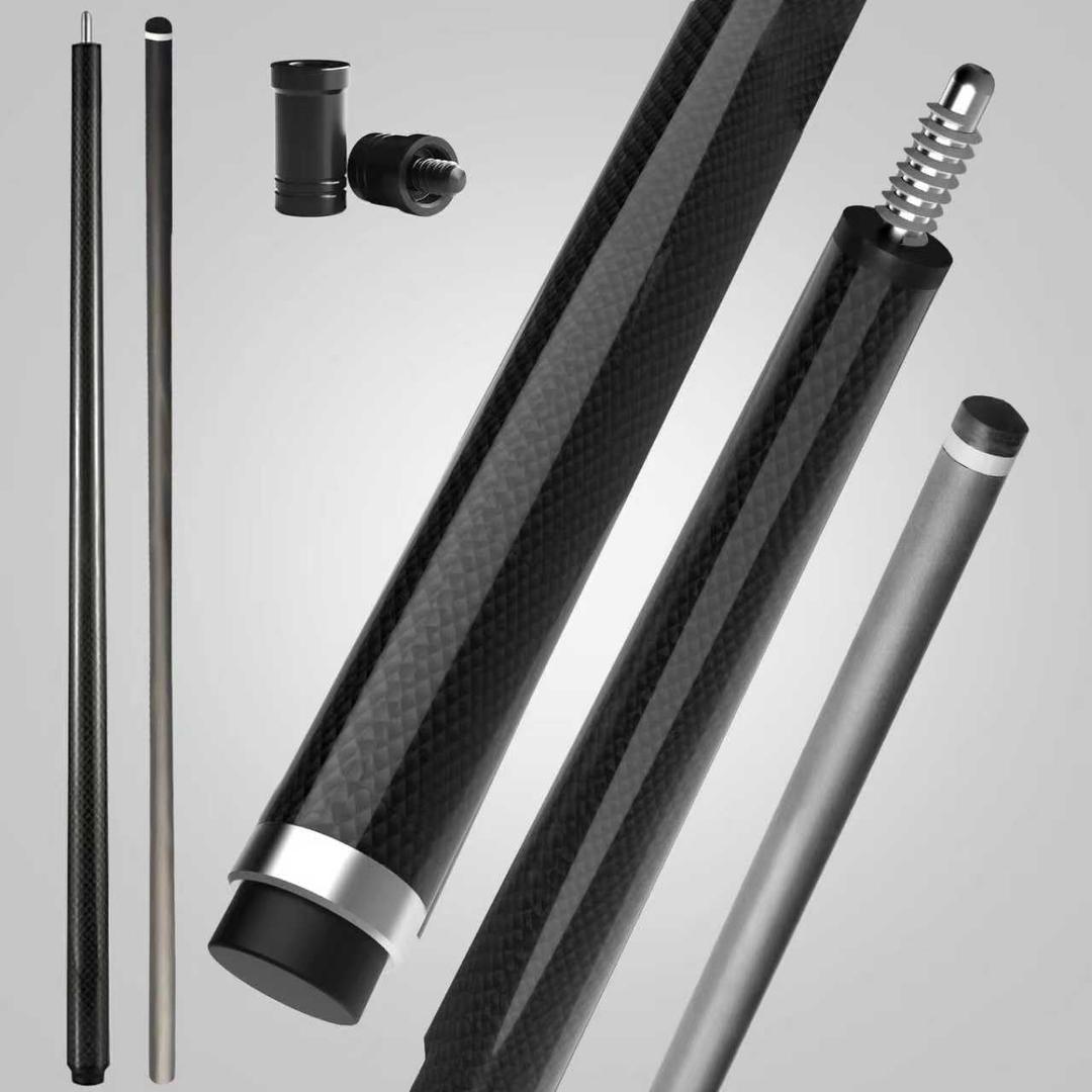 Carbon Fiber Pool Cue, 100% Carbon Fiber Shaft & Composite Butt. 12.5 mm Tip, 3/8-8 Joint,Pro Taper Design, Wrapless Grip, Professional Low Deflection Pool Stick for Enthusiasts & Advanced Players (Metallic Gray)