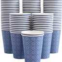 Clawsoff 210 Pack 16 oz Disposable Paper Cups, Hot/Cold Beverage Paper Drinking Cups, Navy Floral Paper Coffee Cups 16 oz for Home-use, Office, Restaurant and Events