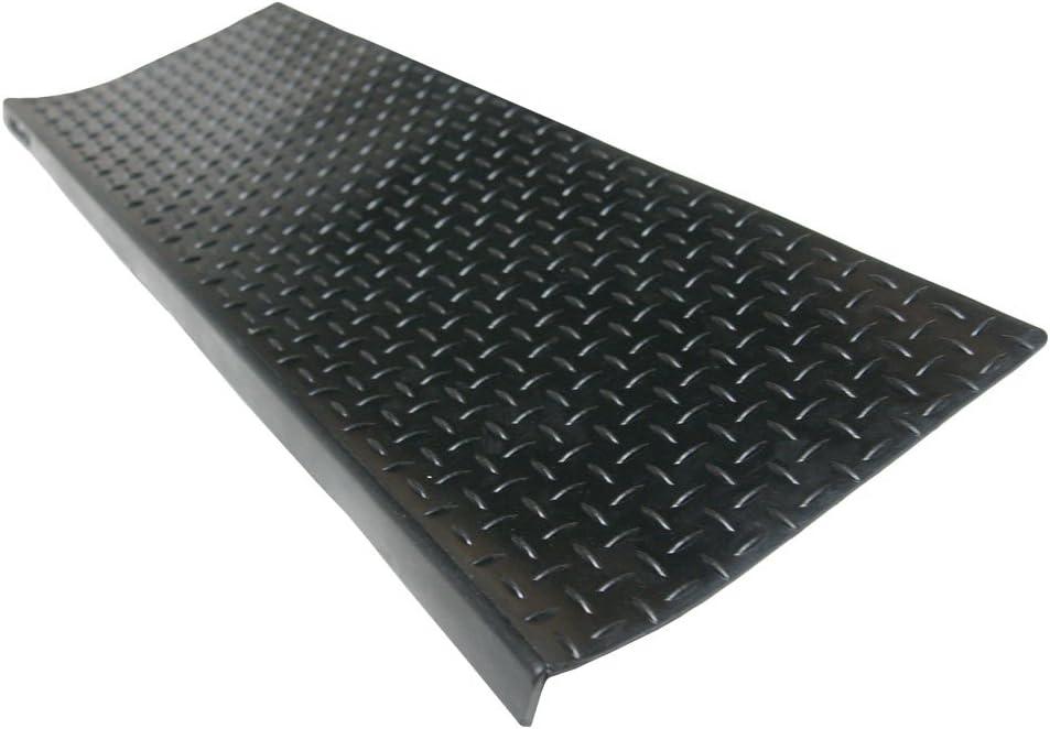 Rubber-Cal Diamond-Plate Non-Slip Rubber Tread Stair Mats (6 Pack), Black, 9.75" X 29.75"