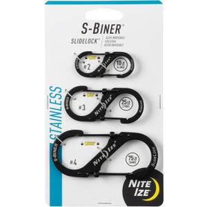 Nite Ize S-Biner SlideLock Stainless Steel Dual Locking Carabiner - S-Biner Key Holder with Locking Gate - Carabiner Organizer for Keys & Camping Accessories - Assorted Sizes, Black (1 Pack)