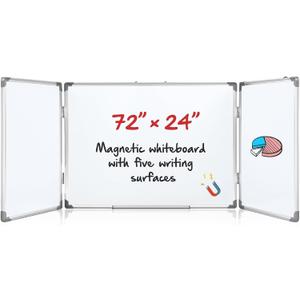 AmazingSpark 72" x 24" Foldable Whiteboard Dry Erase Board Large Tri Folding Whiteboard Magnetic Dry Erase Board, Wall Aluminium Frame and Flip Out Pen Tray for Office, Home