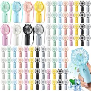 Glooglitter 80 Pcs Mini Portable Fans Bulk Handheld Battery Operated Fan with Lanyard for Makeup Eyelash, Cooling Lightweight Pocket Personal Fans for Indoor Outdoor Travel Use (8 Mixed Colors), about 6 x 3 inches