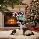 Tuxedo Cat Ornament Hugging Candy Cane 2D Flat Acrylic Ornament - Christmas Tree Decoration, Black and White Cat Holiday Tree Decoration for Pet Lovers 2025