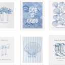 6Pcs Coastal Christian Wall Art Posters Bible Verse Canvas Wall Decor Blue Seashell Scripture Prints Pictures Preppy Aesthetic Paintings Religious Artwork for Girls Bedroom Bathroom 8x10 Inch Unframed