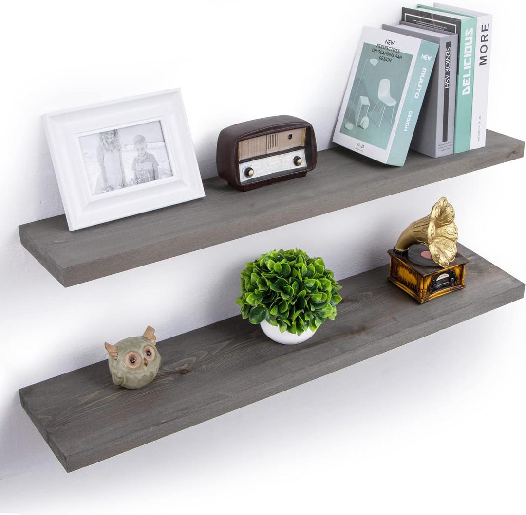 Axeman Floating Shelves for Wall - 36 Inch Grey Wood Shelves for Wall Set of 2-36W x 8D Farmhouse Floating Wood Shelves for Living Room Bedroom Laundry Room Garage Farmhouse (36inch, Grey Wash)