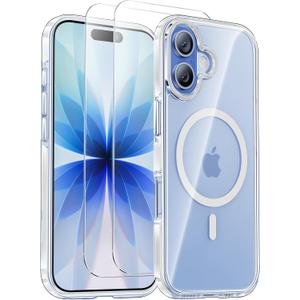 SMARTDEVIL for iPhone 17 Case with 2 Screen Protectors, [Compatible with Magsafe][Anti-Yellowing][Military-Grade Protection] Shockproof Slim Magnetic Phone Case with White Border Design