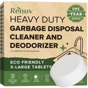 Renuv Garbage Disposal Cleaner and Deodorizer Tablets Drain Freshener, Foaming Citrus Scent, Sink Odor Refresher for Kitchen Garbage Disposer Cleaning (12 XL Tablets - One Year Supply)