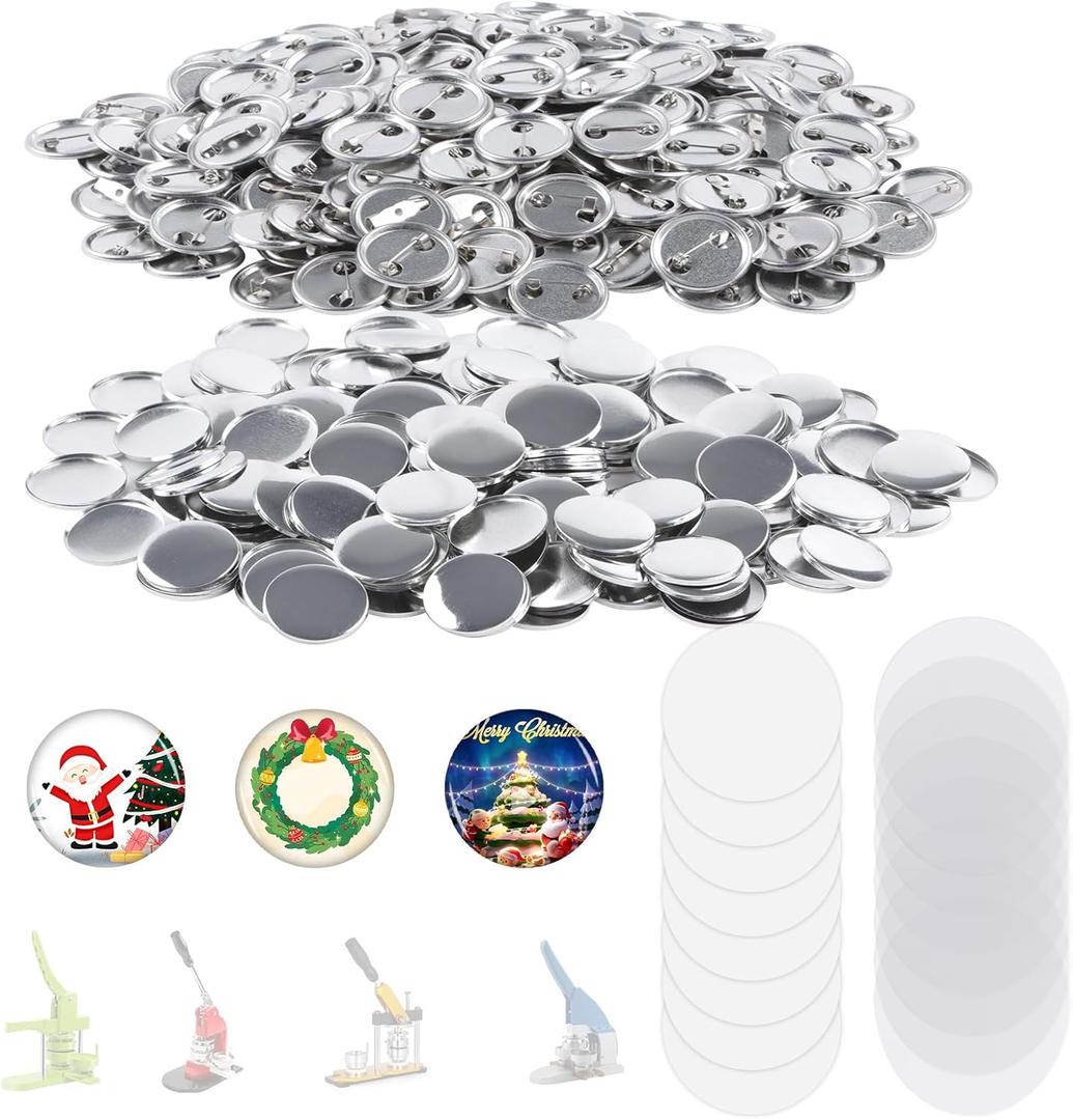500 Sets Blank Metal Button Making Supplies Badge Parts, 32mm/1.25 inch Round Metal Button Kit for Button Maker Machine, Including Metal Shells Metal Back Cover Clear Film and Paper