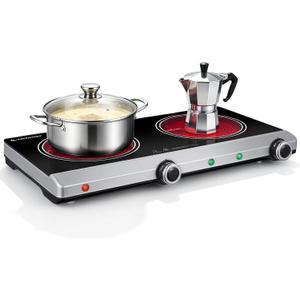 AMZCHEF Double Burner Electric Cooktop, 1800W Infrared Portable Stove