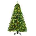 7ft Pre-lit Hinged Artificial Christmas Tree w/Pine Cones & Red Berries