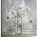 Bathroom Wall Decor Canvas White Flower Modern Wall Art for Living Room Large Size Painting Picture Artwork Wood Framed Wall Art Easy to Hang Size 20 x 20 in