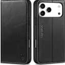 SHIELDON Genuine Leather Wallet Case for iPhone 17 Pro Max 6.9" 2025 | RFID Blocking Card Holder | Folio Magnetic Cover | Kickstand | Full Protective Phone Shell for Women Men | Retro Black