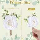Apausvcm 10Pcs White Rose Boutonnieres for Men, Groom Groomsmen Artificial Flowers Boutonniere Pocket Boutonniere Corsages for Wedding Ceremony Anniversary Prom Formal Dinner Party