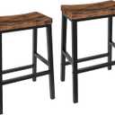HOOBRO Bar Stools, Set of 2 Bar Chairs, 23.6 Inch Saddle Stools, Kitchen Counter Seat with Footrests, Industrial Barstools for Dining Room, Kitchen, Counter, Rustic Brown and Black BF02MD01, 15.4"l X 9.1"w X 23.6"h