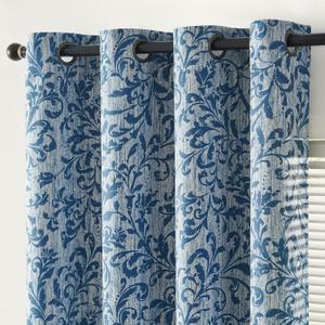 jinchan Blackout Curtains for Bedroom 84 Inches Long Blue Scroll Floral Window Curtains for Living Room Farmhouse Vintage Drapes Thermal Insulated Grommet Window Treatments 2 Panels