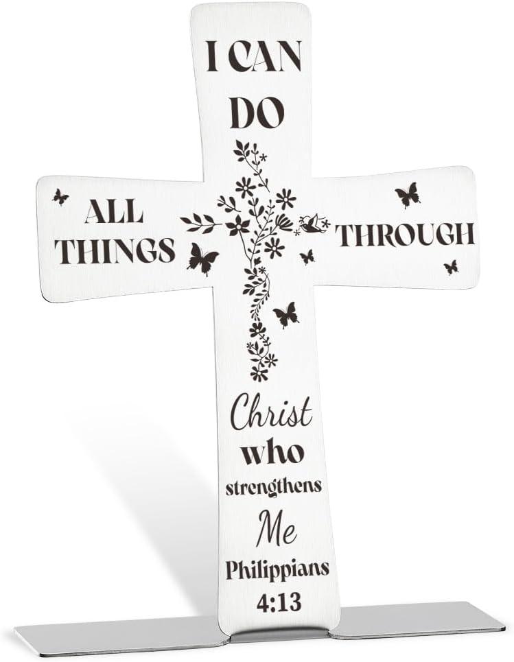 Christian Gifts for Daughter,Religious Gifts for Daughter, Scripture Gifts for Daughter, Cross Gifts for Daughter, Retro Stainless Steel Cross Sign With Inspirational Quotes,5.11 x3.74inch,HAA4
