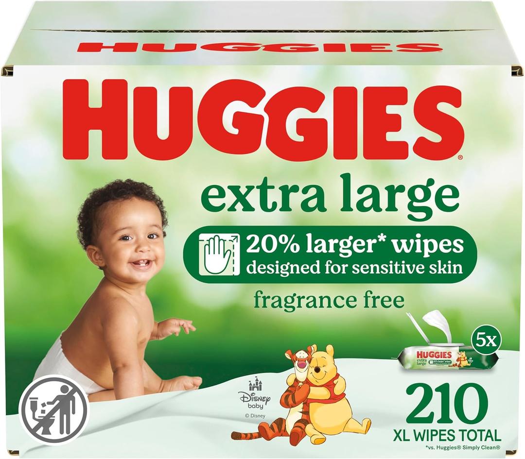 Huggies Extra Large Baby Wipes, Unscented, 5 Flip-Top Packs, 210 XL Wipes Total