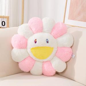 FIONOUT Sunflower Plush Pillow, Soft Floor Cushion, Cute Room Decor, 15.7in, Pink-b