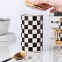 Kitchen Countertop Ceramic Checkered Canisters,Black And White Food Storage Containers With Lid,Airtight Kitchen Canisters for Flour, Sugar, Coffee, Tea, and Dry Goods (Black, Large)