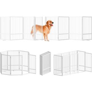 SNUOWU Full Metal Freestanding Dog Gate with Door, 36''Height Foldable Pet Dog Fence for Indoor & Outdoor, 8 Panels Extra Wide Free Standing TallDog Gates for Doorways,House,Stairs,Porch,Deck,Yard