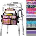 supregear Side Walker Bag, Walker Accessories Bag w/Cup Holder, Folding Walker Basket Waterproof Walker Organizer Caddy Pouch for Most Walker with Side Bar for Seniors, Elderly, Double Sided (Plaid Pink)
