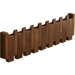 Handmade Wooden Coat Piano Rack Wall Mounted Sticks, Space-Saving Coat Hanger, Flip-Down Storage Hooks for Entryway Decoratiion (17.7 inch)