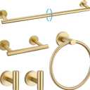 TURS Brushed Gold 5 Piece Bathroom Hardware Set, SUS304 Stainless Steel Bath Towel Bar Set, 24 Inch Round Bathroom Accessories Kit Wall Mounted