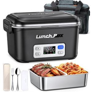 Electric Lunch Box Rechargeable, 1.3L- 15000mAh Portable Self-Heating Food Warmer with Insulated Bag, 220F, Black