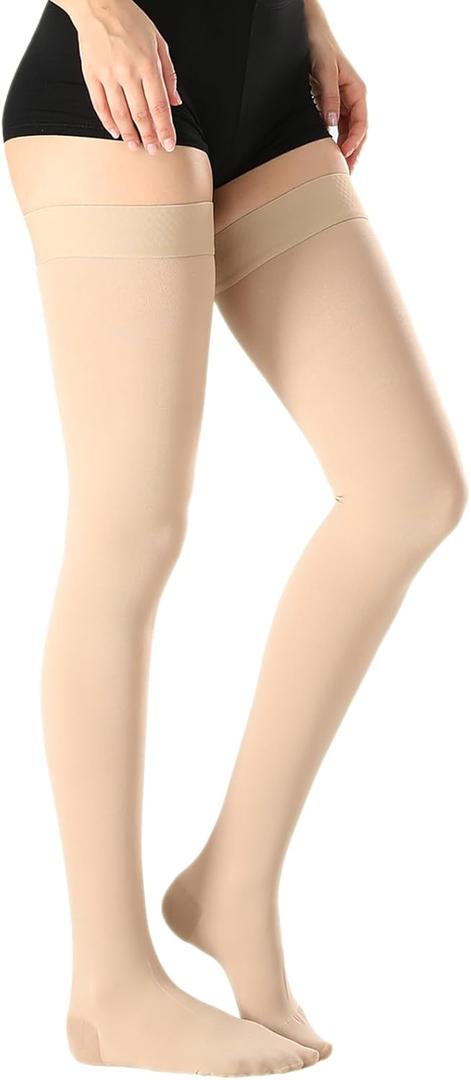 Thigh High Medical Compression Stockings For Women & Men,20-30 mmHg Thigh High Compression Socks,Closed Toe Graduated Support Hose with Silicone Dot Band-Ideal For Varicose Vein,Edema,Swelling, Medium