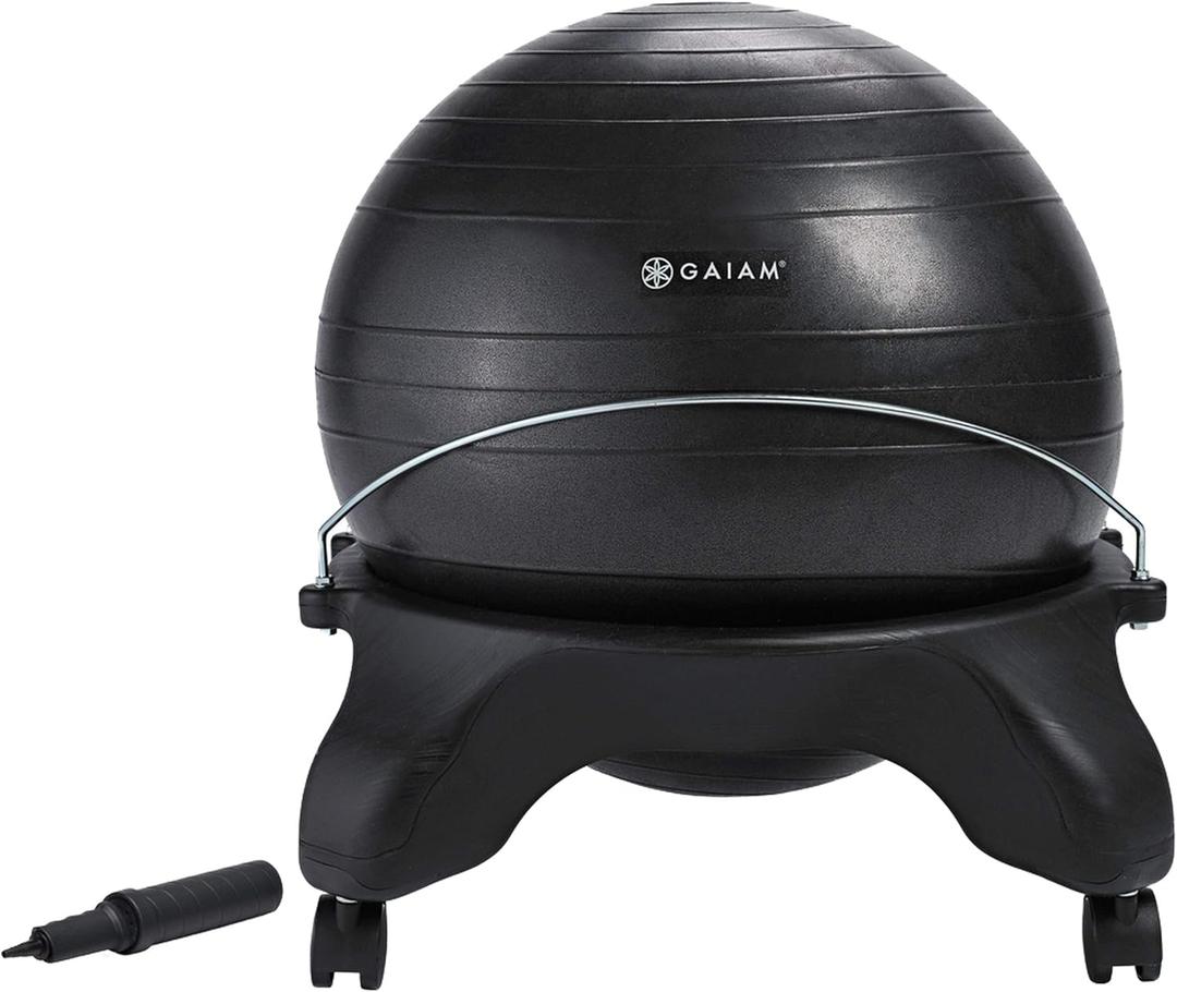 Gaiam Classic Backless Balance Ball Chair Exercise Stability Yoga Ball Premium Ergonomic Chair for Home and Office Desk with Air Pump, Exercise Guide and Satisfaction, Charcoal