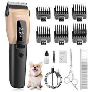 Gooad Dog Clippers for Grooming for Heavy Thick Coat, 3-Speed Low Noise Dog Grooming Kit, Electric Quiet Dog Hair Trimmer, Cordless, Rechargeable, Pet Hair Shaver for Small and Large Dogs Cats