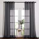 NICETOWN Living Room Sheer Curtains 108 inch Long, Eyelet Top Voile Textured Hazy Sheer Draperies Privacy with Light Penetration for Villa, W54 by L108 inches, 2 Panels, Black