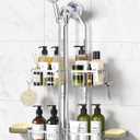 Adjustable Shower Caddy Hanging - Never Rust Shower Organizer Hanging, Aluminum Shower Racks for Inside Shower - Bathroom Organizers and Storage with 2 Soap Holders and 2 Removable Hooks, Silver