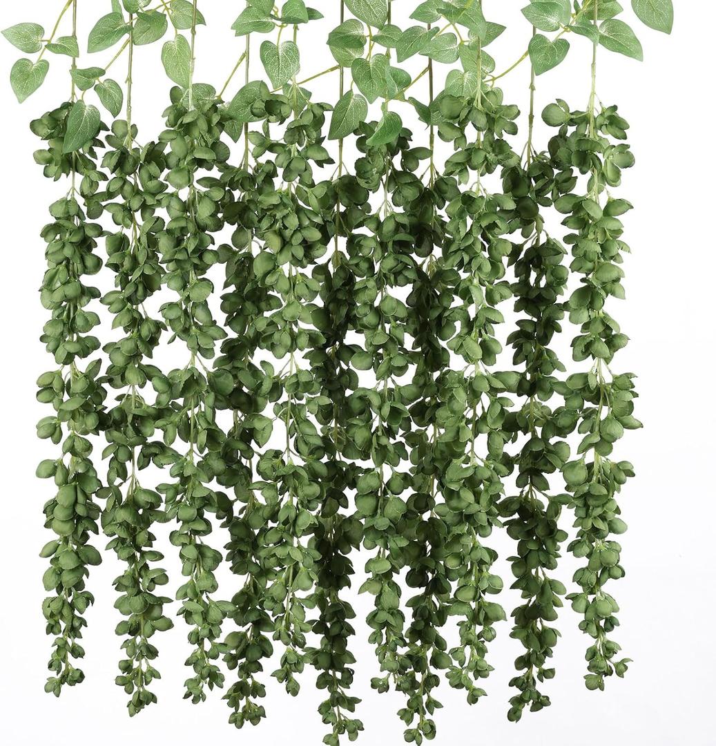mizii 6Pcs Green Wisteria Hanging Flowers 48" Silk Wisteria Artificial Flowers Garland Vines Fake Hanging Flowers Decoration for Wedding Flower Wall Backdrop Centerpieces Party Room Decor (Green)