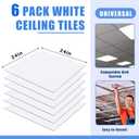 Frienda 6 Pcs 2ft X 2ft Drop Ceiling Tiles PVC Smooth Ceiling Panel Easy Drop in Installation for Waterproof Washable and Fire Rated to Prevent Breakage (White)