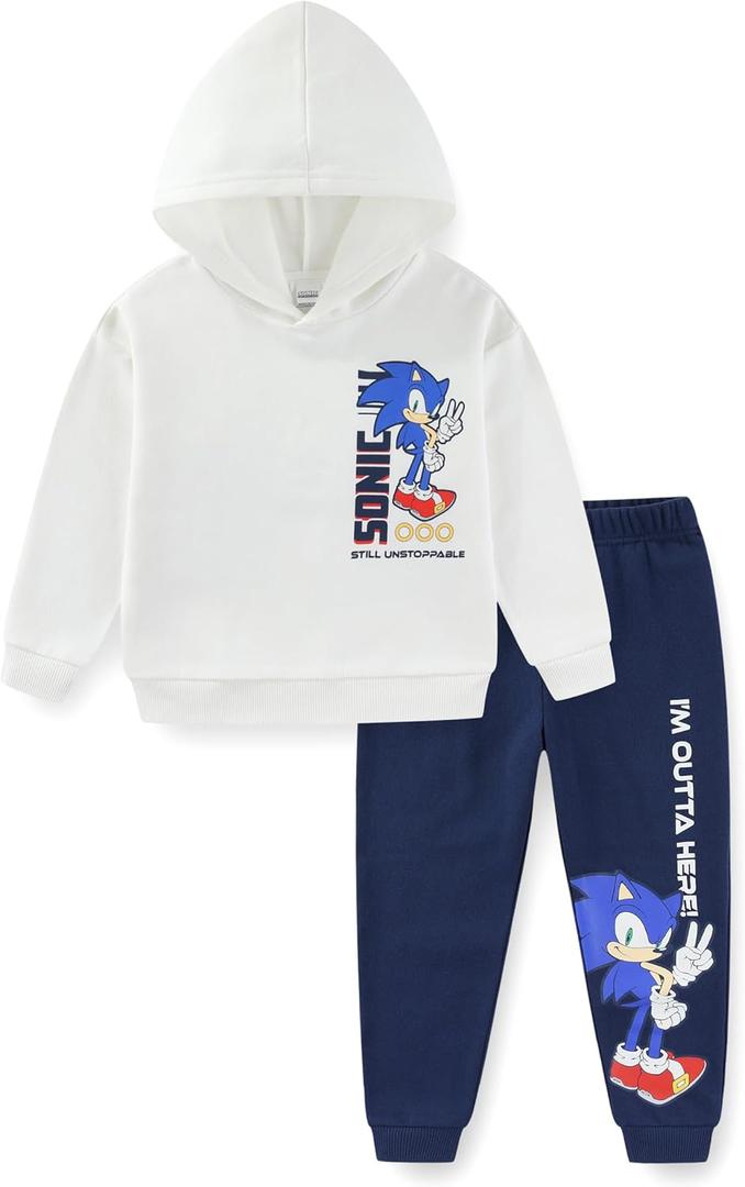 SEGA Sonic the Hedgehog Boys Pullover Hoodie and Pants 2 Piece Set for Big Kids (7, White/Blue)