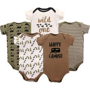 Luvable Friends Unisex Baby Cotton Bodysuits (9-12 Months, Happy Camper) 6 Pcs
