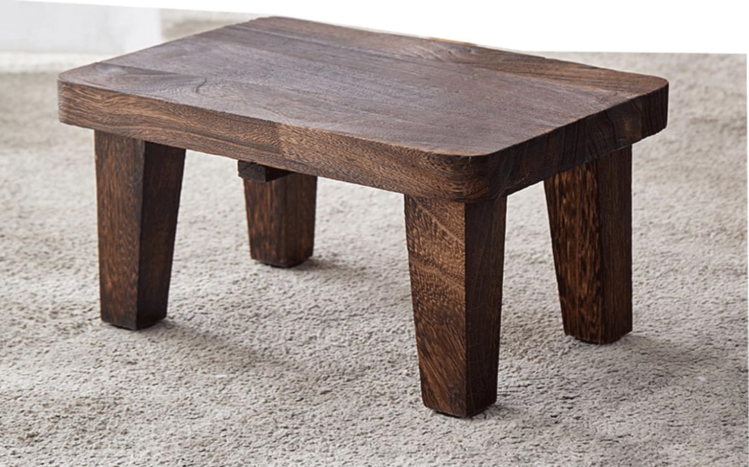 Tung wood step stool with nonslip rubber feet, small step stool for bedroom, kitchen and living room, load capacity up to 300 lbs, sturdy and durable, no assembly required