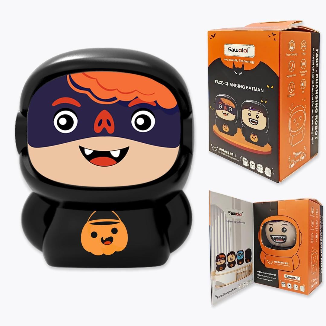 Bluetooth Kids Speaker for Music: Face-Changing Wireless Mini Speaker with RGB Light/TWS Function Teen Boys Birthday Gifts Bedroom Decor for Music Lover (Cool Boy)