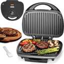 SugarWhisk Family-sized Contact Grill, 6-Serving Electric Indoor Grill with Adjustable Temp Control, Ceramic Coating, 1500W, Graphite