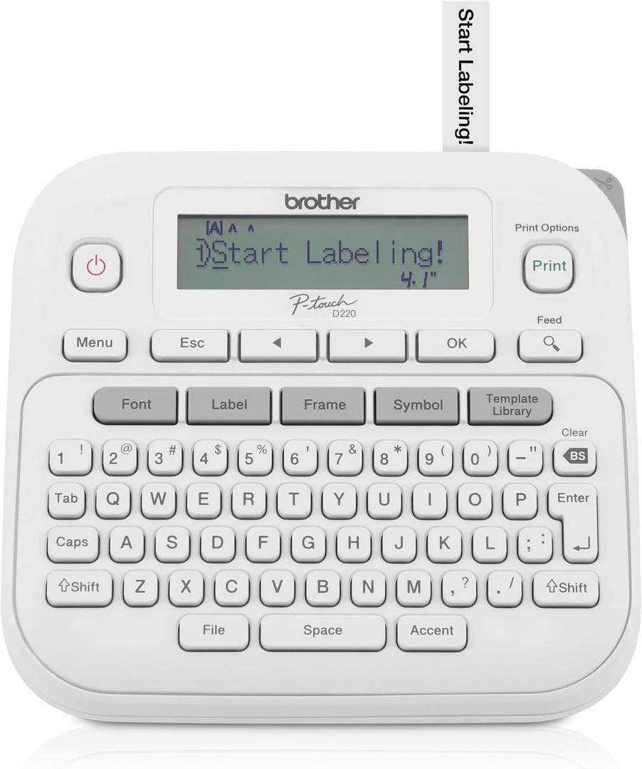 Brother P-Touch Label Maker, PTD220, Thermal, Inkless Printer for Home & Office, Portable & Lightweight, QWERTY Keyboard, One-Touch Keys & 25 Pre-Set Label Templates Label Memory