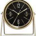 Vintage Metal Desk Clock for Bedroom, with Adjustable Angle Ticking Small Battery Operated Mantel Bedside Clock, Decorative Table Old Fashioned Style Black Decor Adult Kid Gift,Gold/Black
