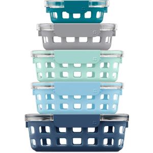 Ello Duraglass Mixed Meal Prep Sets Leak-Proof Glass Food Storage Containers with Silicone Sleeves and Airtight BPA-Free Lids, Dishwasher, Microwave, and Freezer Safe